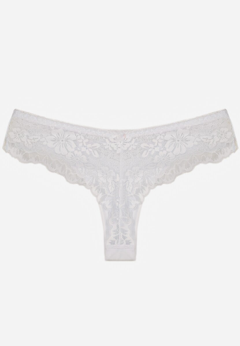 Białe Majtki Stringi Ozdobione Koronką Phisoris 2