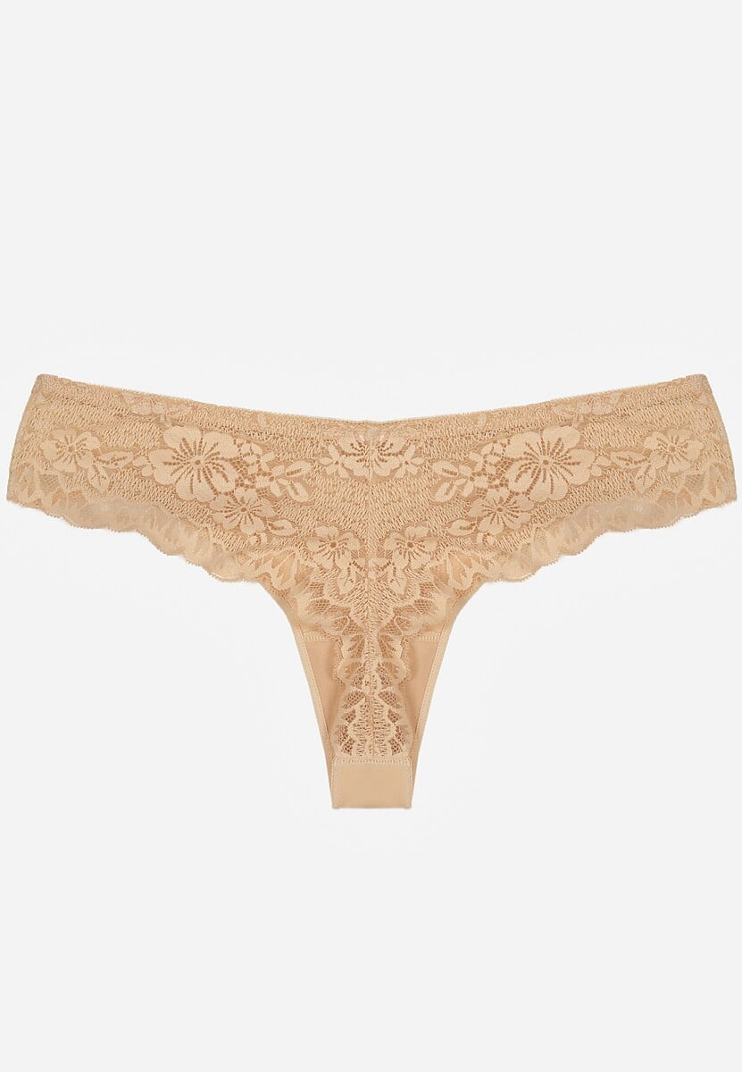 Beżowe Majtki Stringi Ozdobione Koronką Phisoris 2