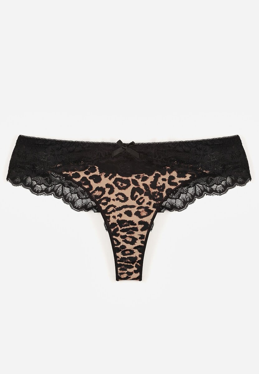 Czarno-Beżowe Majtki Stringi Ozdobione Koronką Phisoris 1