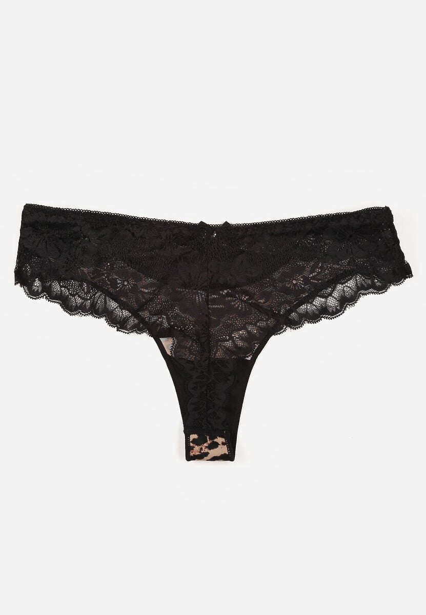 Czarno-Beżowe Majtki Stringi Ozdobione Koronką Phisoris 2