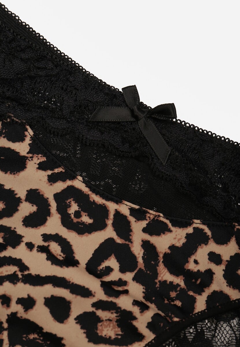Czarno-Beżowe Majtki Stringi Ozdobione Koronką Phisoris 3