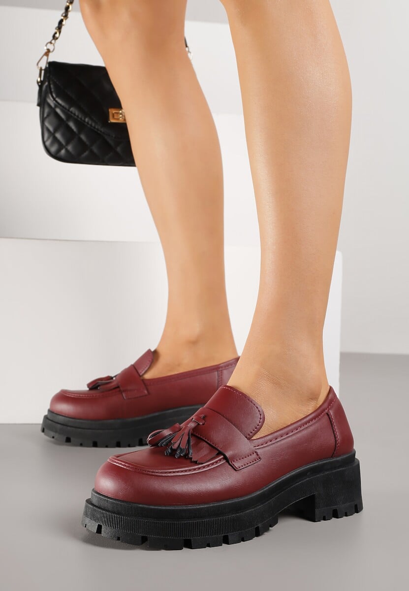 Bordowe Mokasyny na Platformie Ozdobione Frędzlami Sewrisa 2