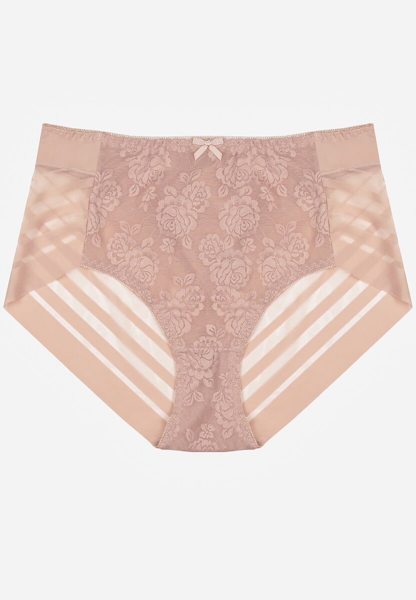 Różowe Siateczkowe Majtki Figi High Waist z Koronkowymi Zdobieniami Heylih 1