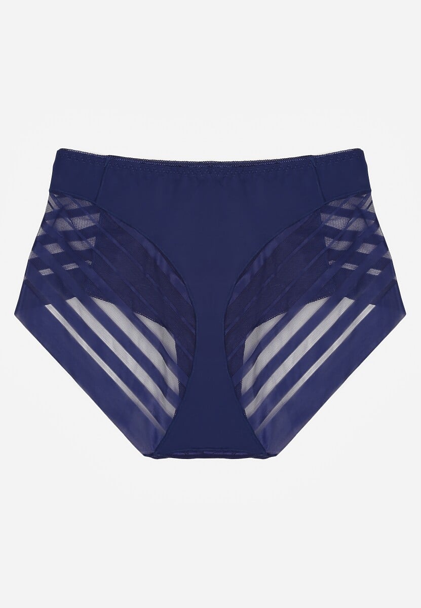 Granatowe Siateczkowe Majtki Figi High Waist z Koronkowymi Zdobieniami Heylih 2