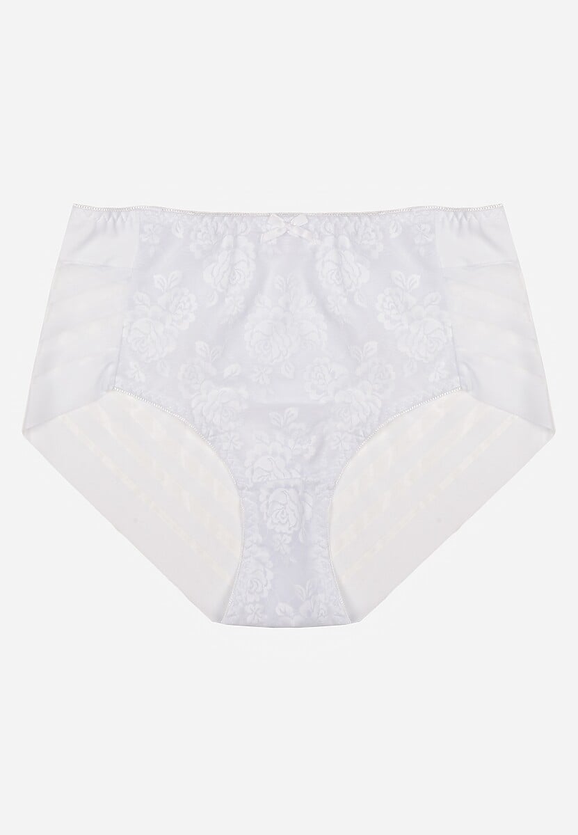 Białe Siateczkowe Majtki Figi High Waist z Koronkowymi Zdobieniami Heylih 1