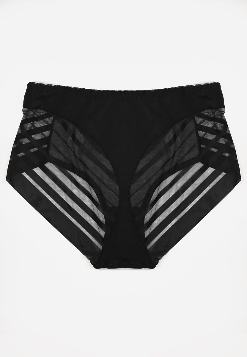 Czarne Siateczkowe Majtki Figi High Waist z Koronkowymi Zdobieniami Heylih 2