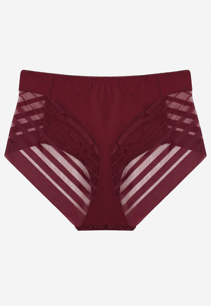 Bordowe Siateczkowe Majtki Figi High Waist z Koronkowymi Zdobieniami Heylih 2