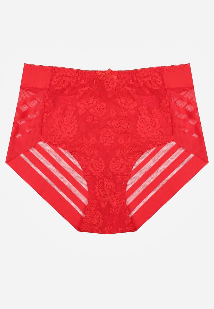 Czerwone Siateczkowe Majtki Figi High Waist z Koronkowymi Zdobieniami Heylih 1