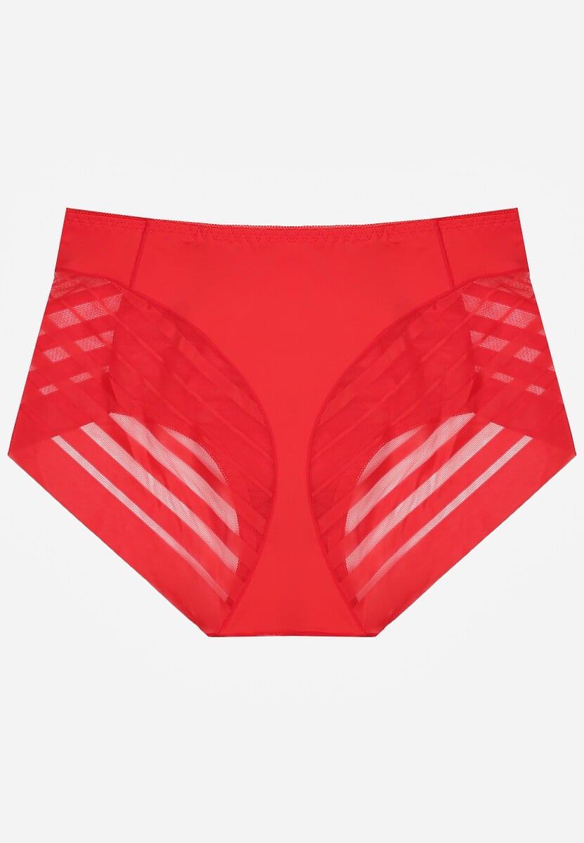 Czerwone Siateczkowe Majtki Figi High Waist z Koronkowymi Zdobieniami Heylih 2