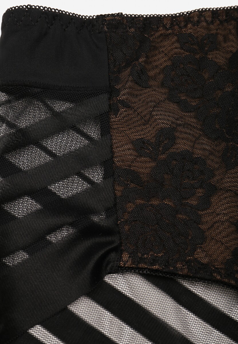 Czarno-Beżowe Siateczkowe Majtki Figi High Waist z Koronkowymi Zdobieniami Heylih 3