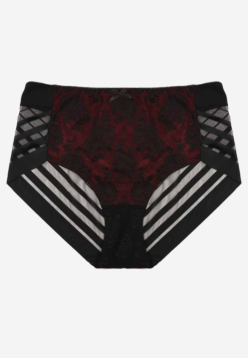 Czarno-Czerwone Siateczkowe Majtki Figi High Waist z Koronkowymi Zdobieniami Heylih 1