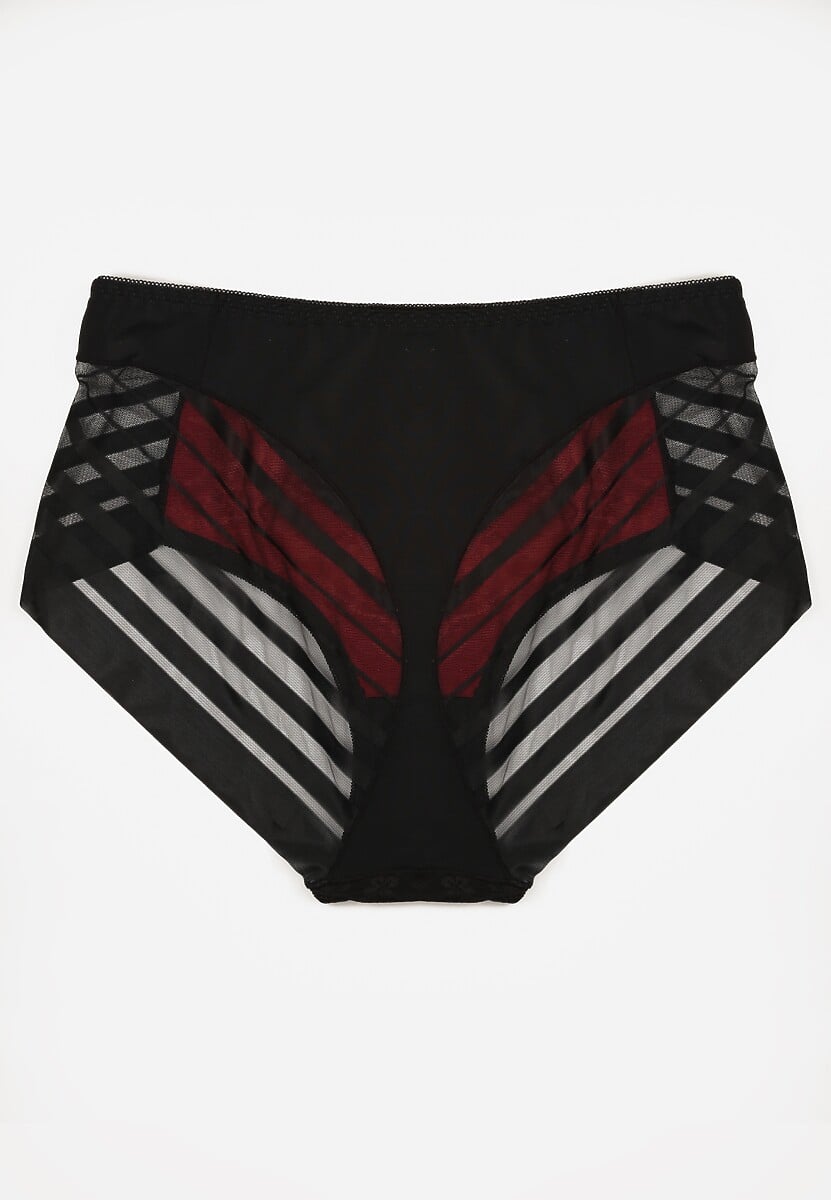 Czarno-Czerwone Siateczkowe Majtki Figi High Waist z Koronkowymi Zdobieniami Heylih 2
