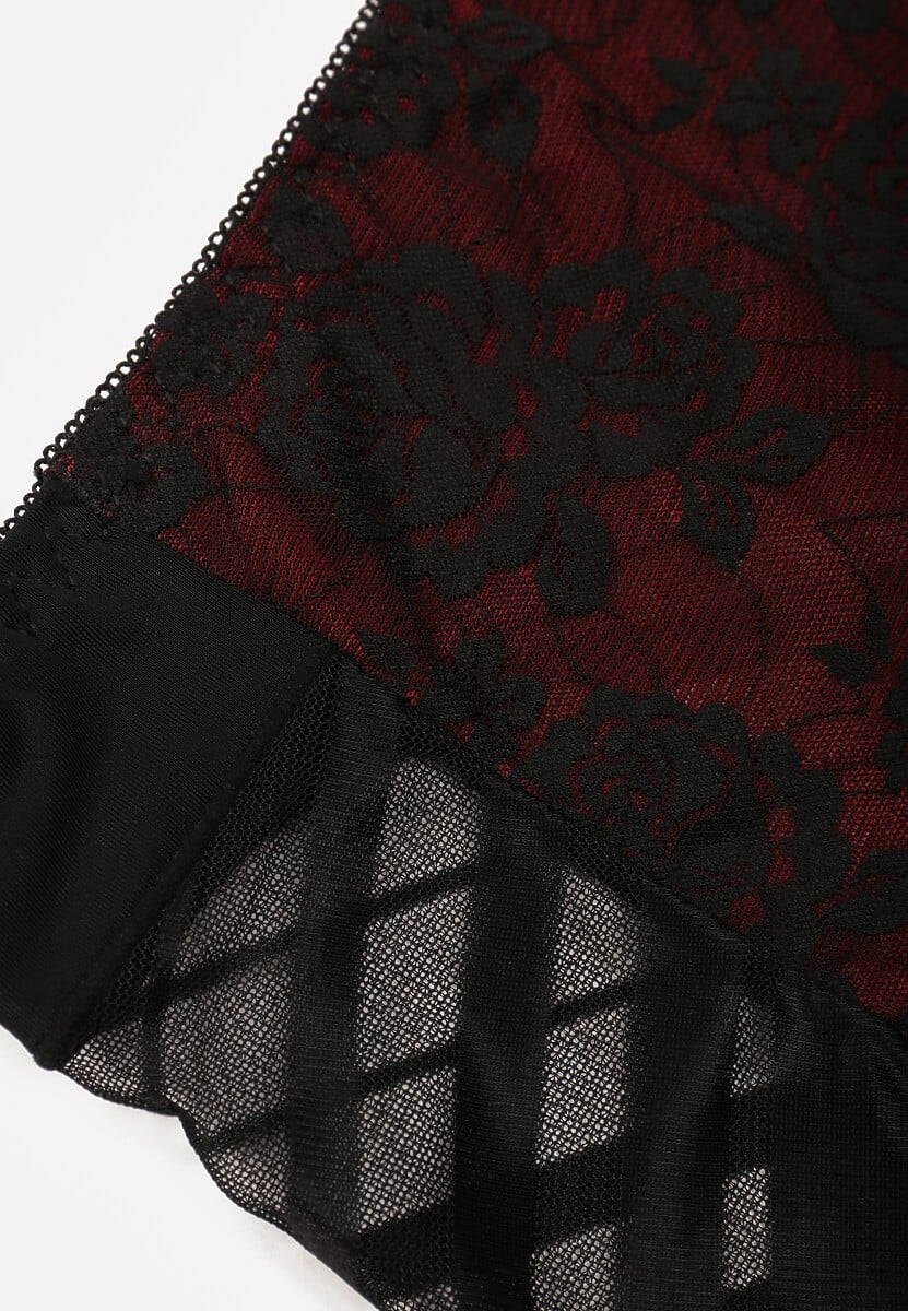 Czarno-Czerwone Siateczkowe Majtki Figi High Waist z Koronkowymi Zdobieniami Heylih 3