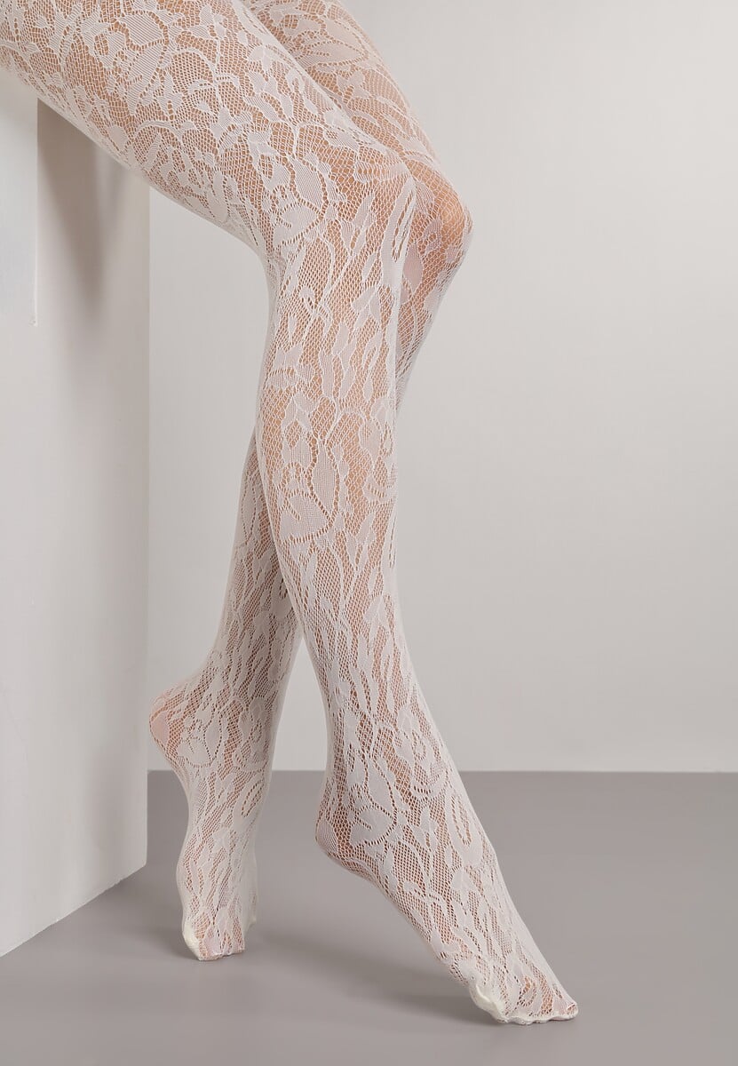 Beżowe Rajstopy Koronkowe w Eleganckim Stylu Fihanoriel 1