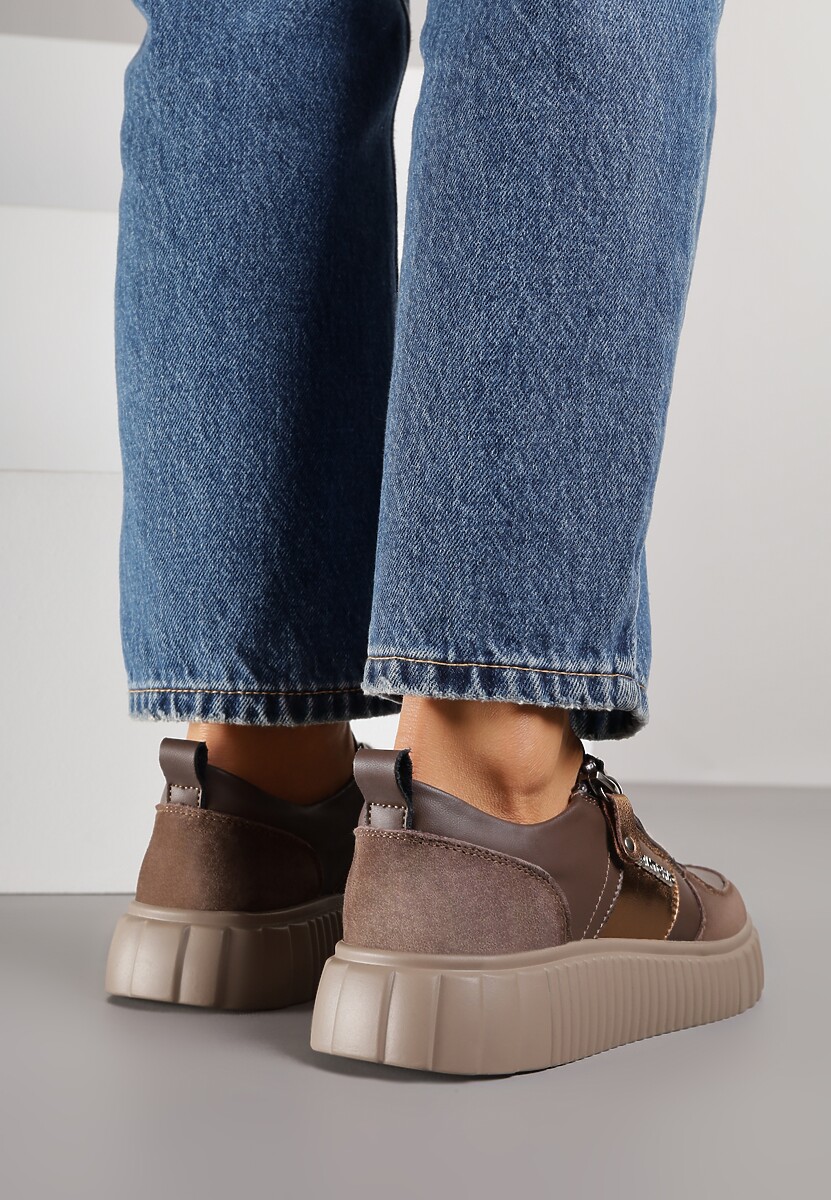 Brązowe Sneakersy ze Skóry Naturalnej z Metalicznym Zdobieniem Zorentee 3