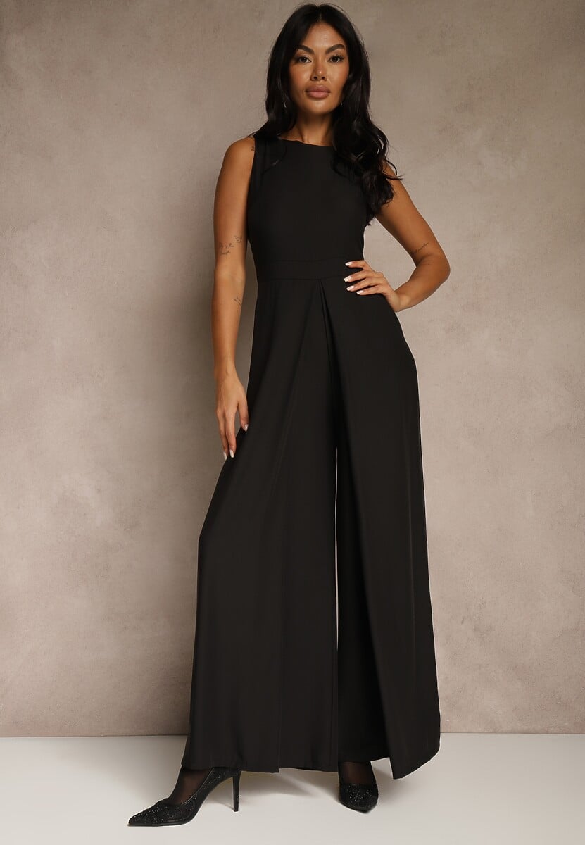 Czarny Taliowany Kombinezon Ozdobiony Zakładkami Berinola 1