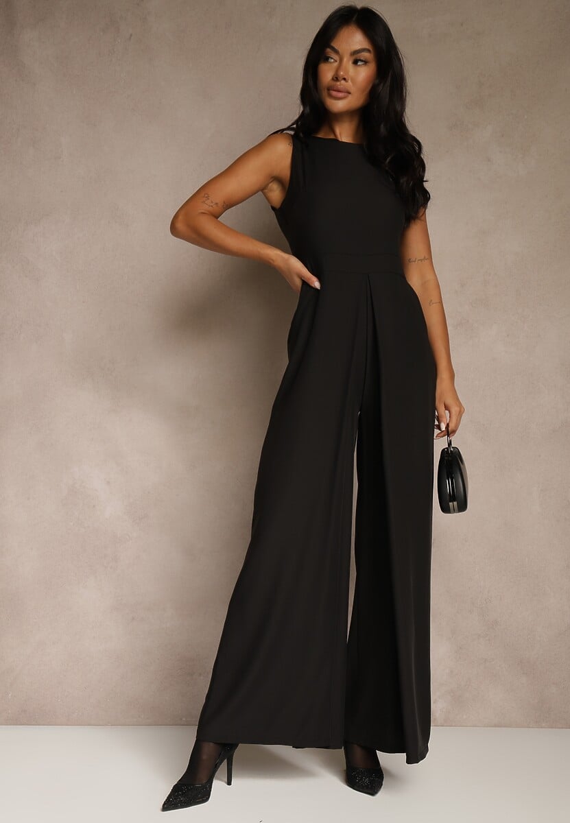 Czarny Taliowany Kombinezon Ozdobiony Zakładkami Berinola 2