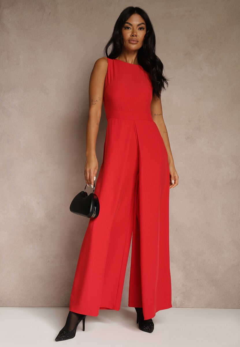 Czerwony Taliowany Kombinezon Ozdobiony Zakładkami Berinola 1