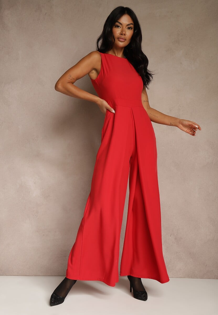 Czerwony Taliowany Kombinezon Ozdobiony Zakładkami Berinola 2