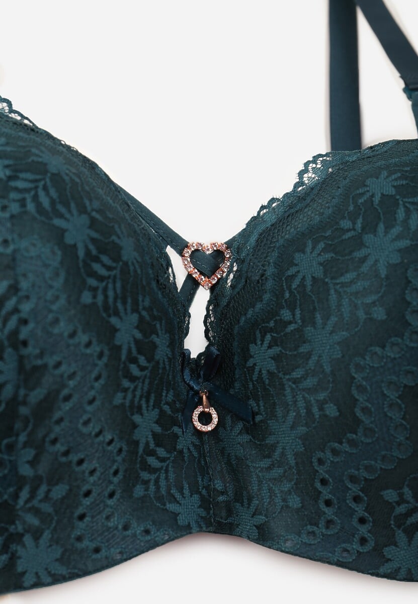 Ciemnozielony Biustonosz z Koronki z Sercem z Cyrkonii Adrievianna 4