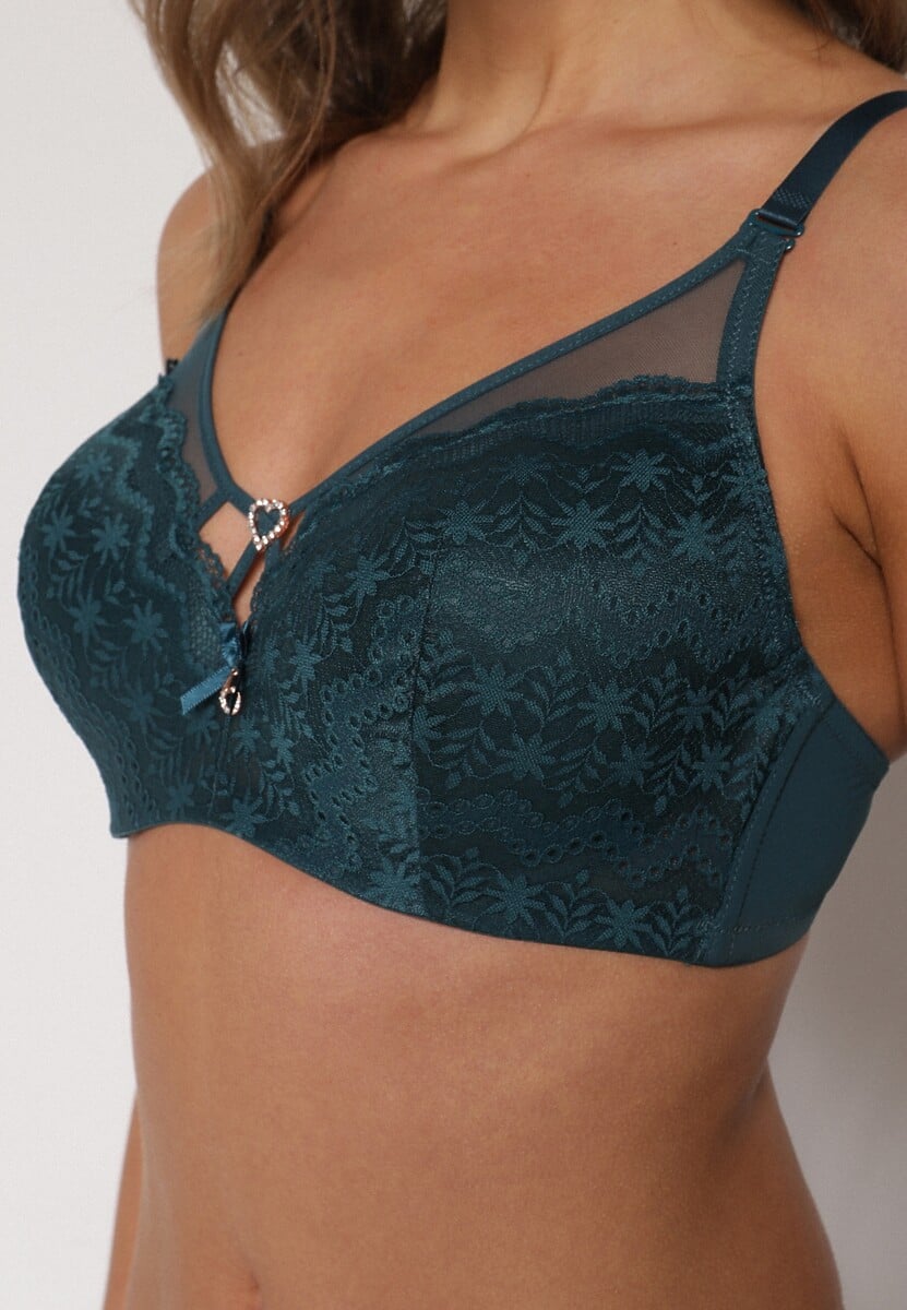 Ciemnozielony Biustonosz z Koronki z Sercem z Cyrkonii Adrievianna 1