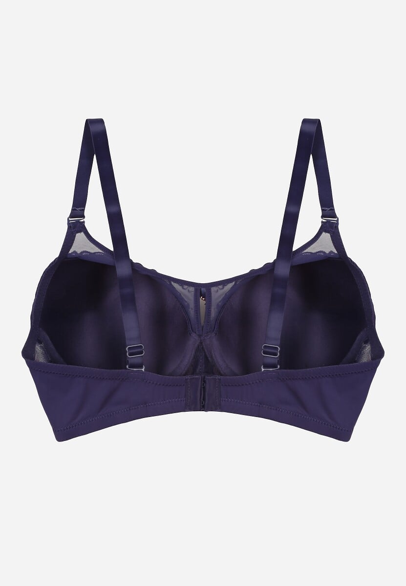 Granatowy Koronkowy Biustonosz Ozdobiony Przezroczystą Wstawką Acalinai 3