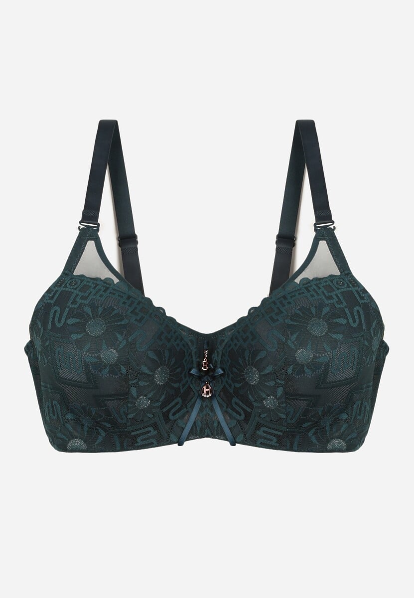 Ciemnozielony Koronkowy Biustonosz Ozdobiony Przezroczystą Wstawką Acalinai 1