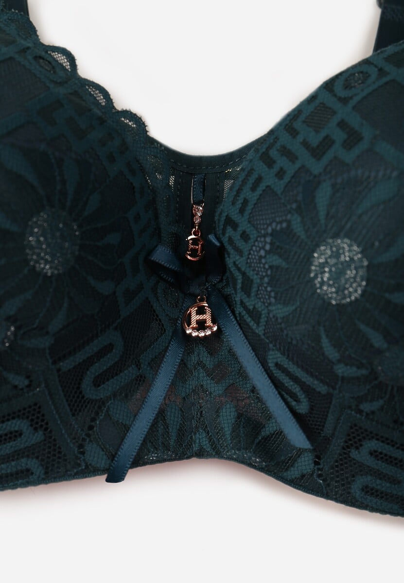 Ciemnozielony Koronkowy Biustonosz Ozdobiony Przezroczystą Wstawką Acalinai 3