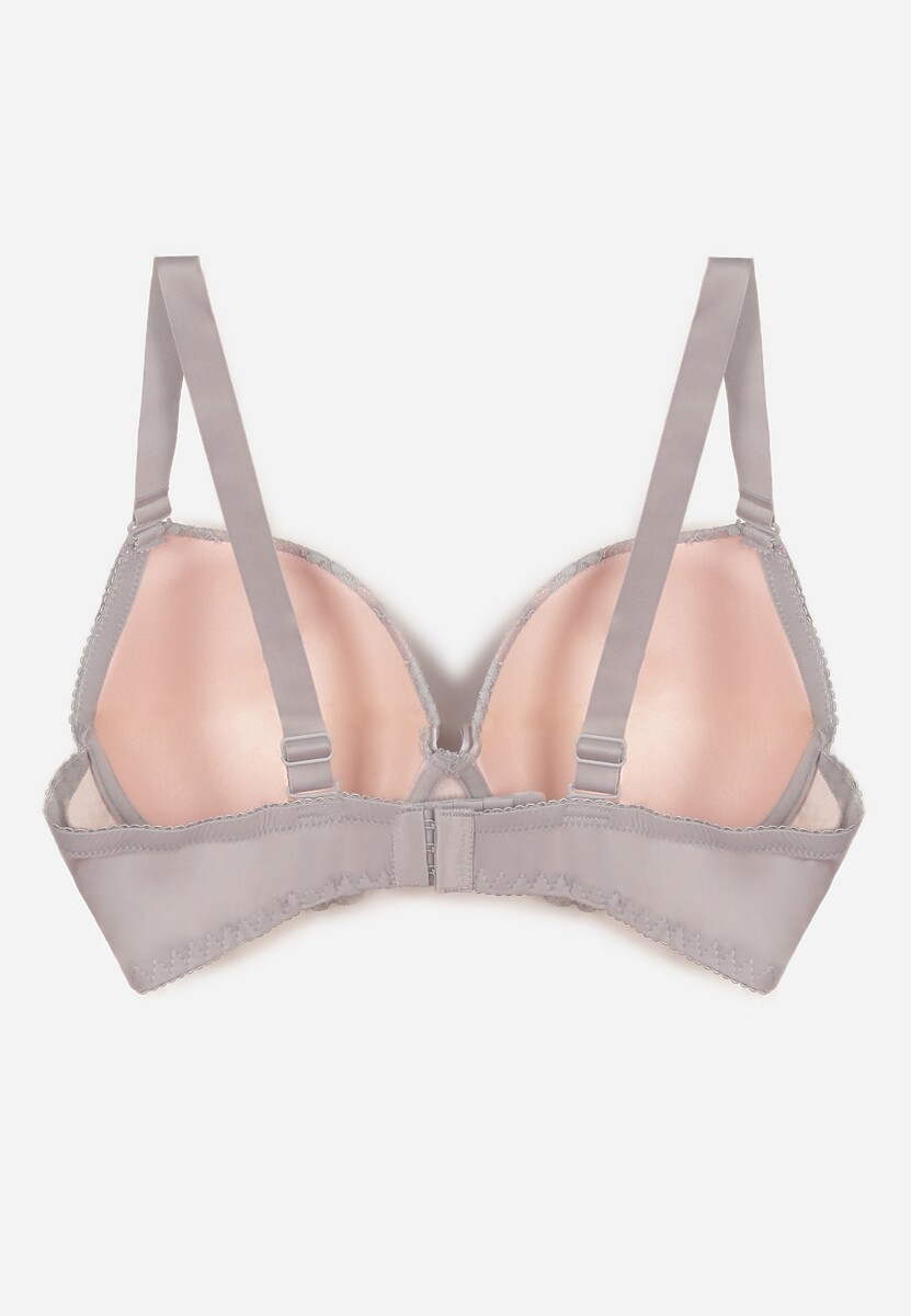 Szaro-Różowy Biustonosz z Koronką i Cyrkoniami Himelodia 3