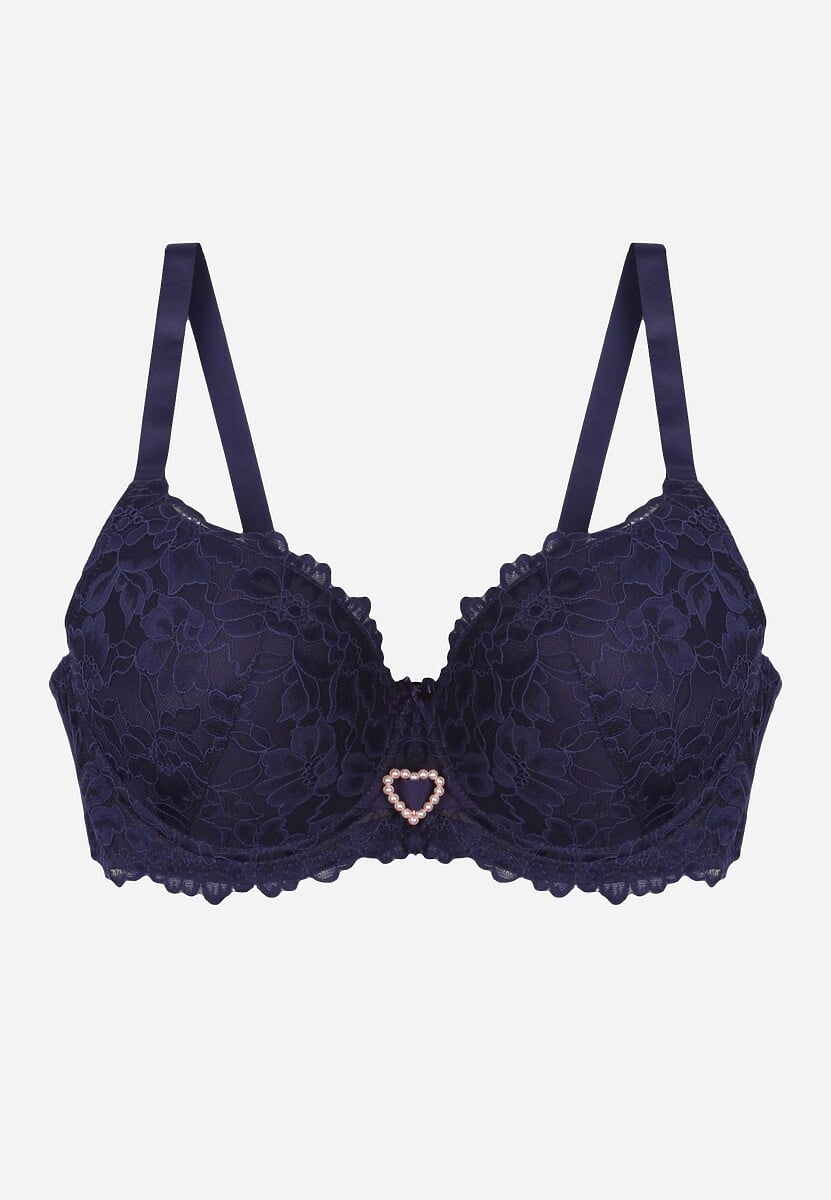 Granatowy Koronkowy Biustonosz Ozdobiony Cyrkoniowym Sercem Bothilei 2