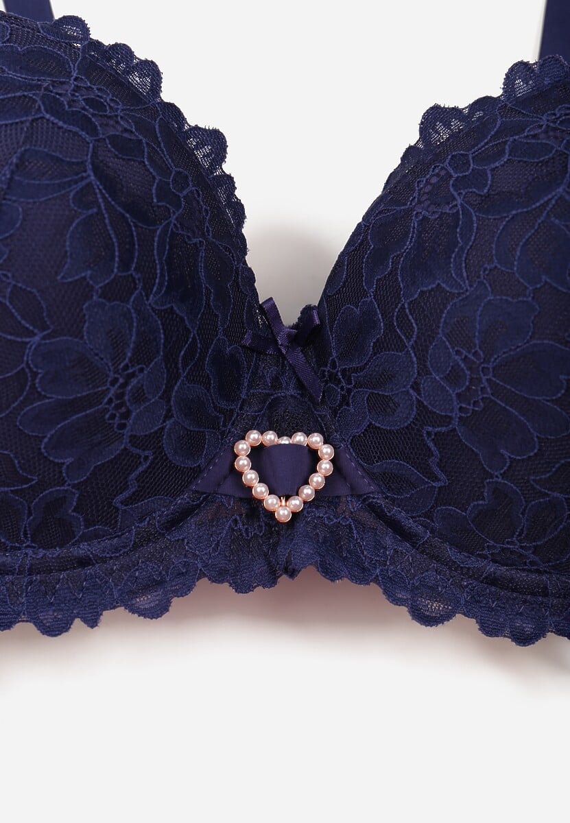 Granatowy Koronkowy Biustonosz Ozdobiony Cyrkoniowym Sercem Bothilei 4