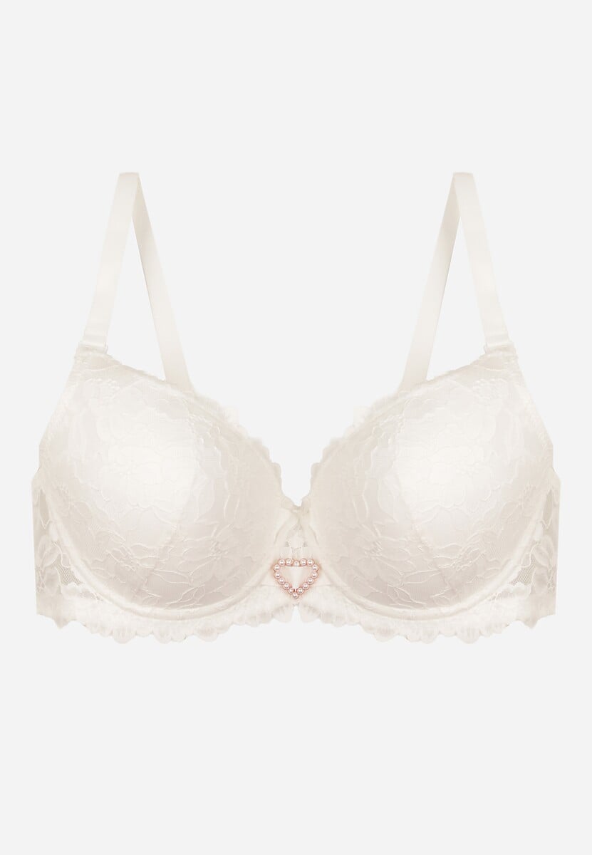 Jasnobeżowy Koronkowy Biustonosz Ozdobiony Cyrkoniowym Sercem Bothilei 1