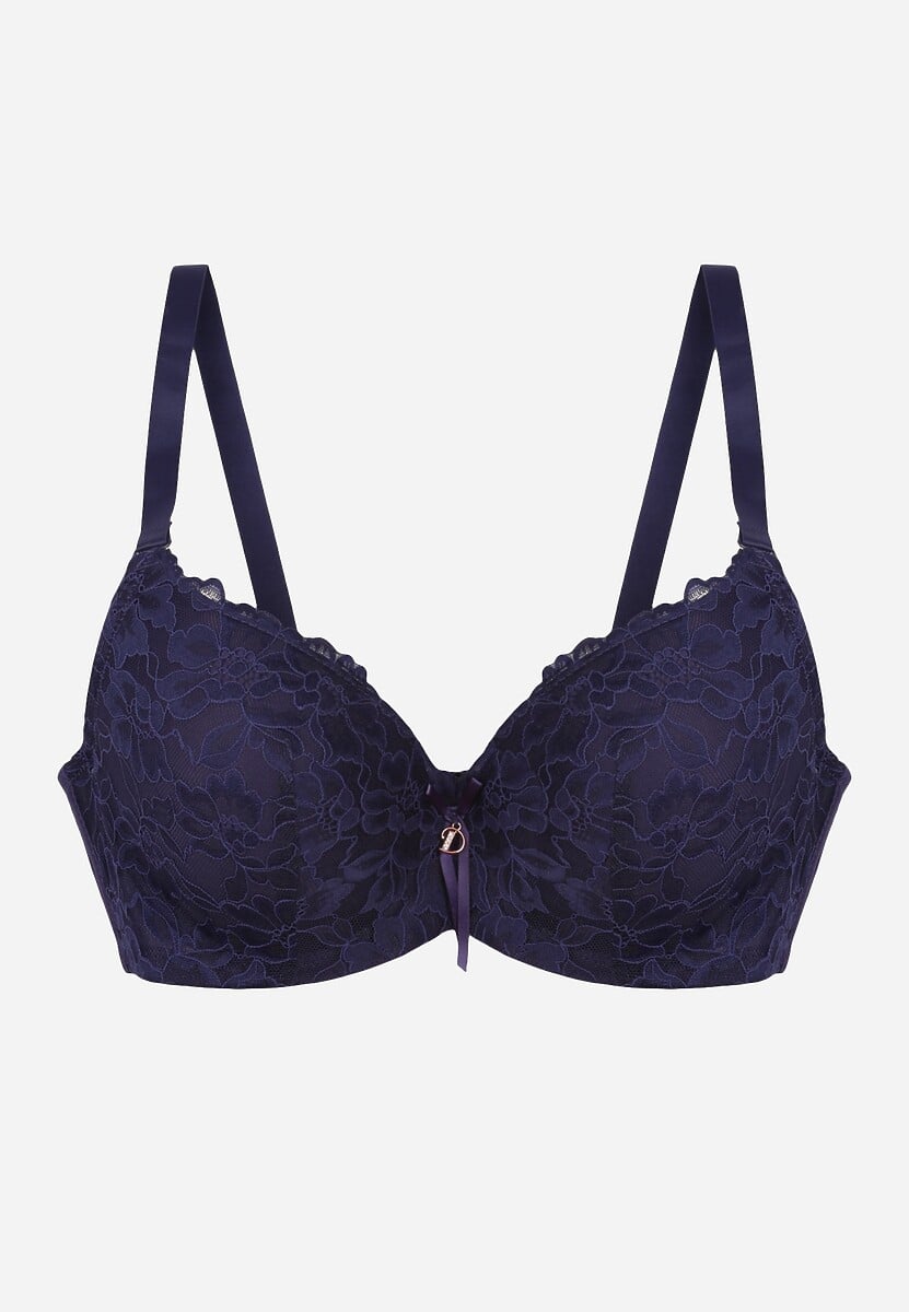 Granatowy Biustonosz Ozdobiony Koronką i Kokardką Aqiany 1
