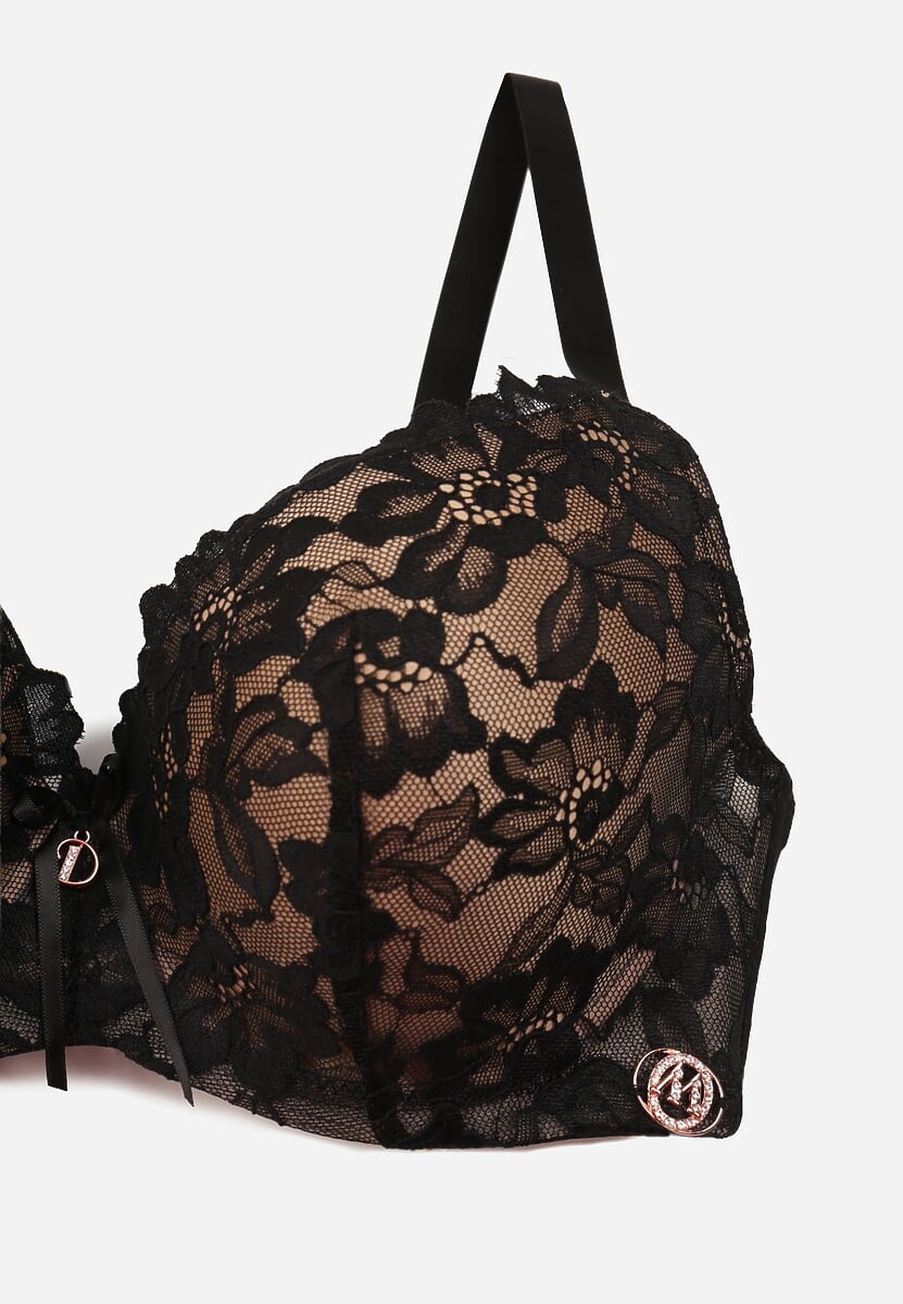 Czarno-Beżowy Biustonosz Ozdobiony Koronką i Kokardką Aqiany 4