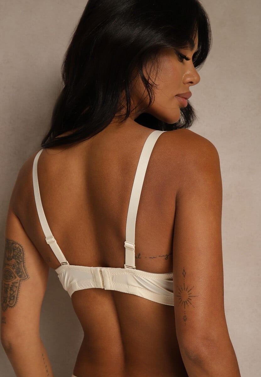 Beżowy Biustonosz Ozdobiony Koronką i Kokardką Aqiany 3