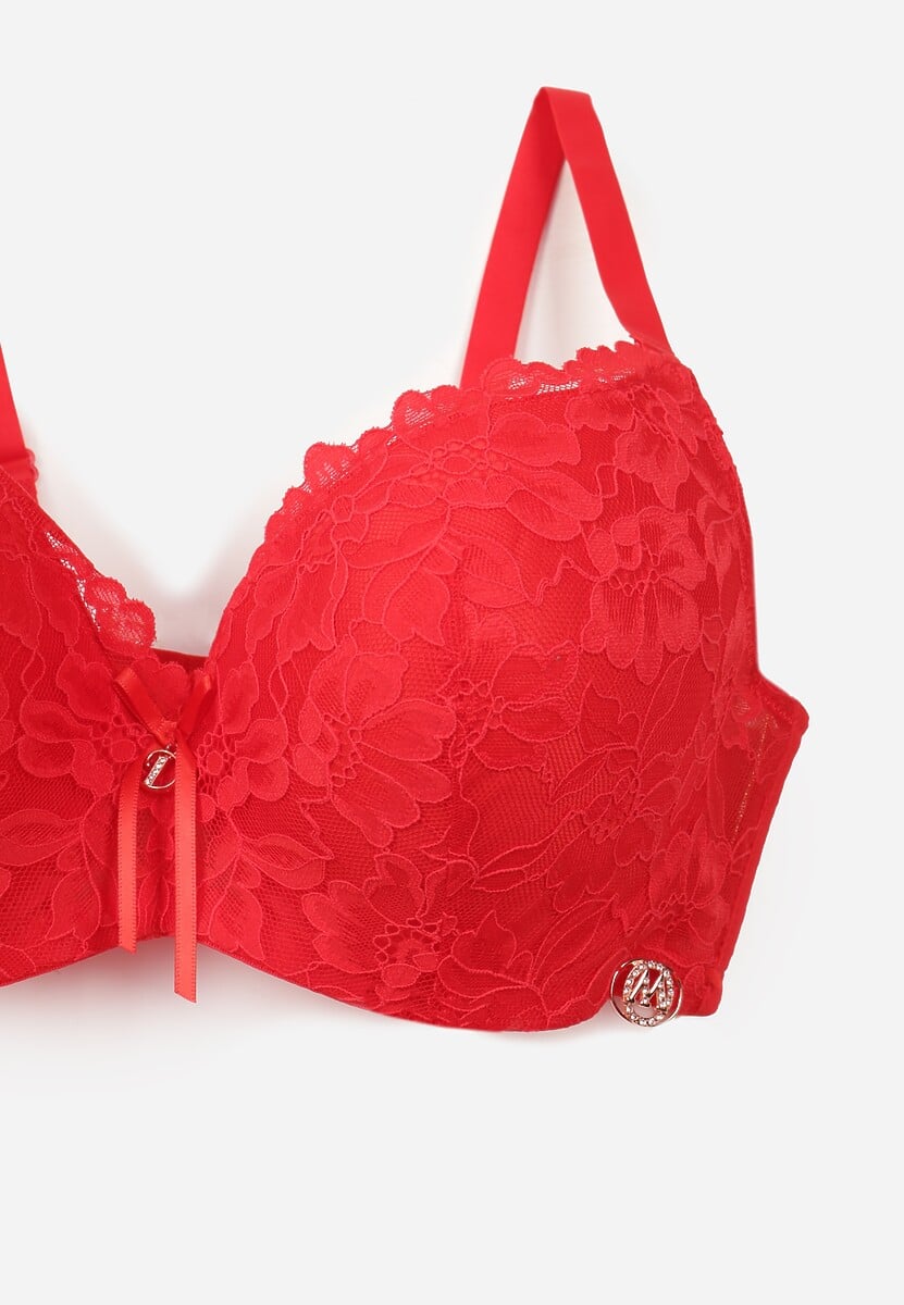 Czerwony Biustonosz Ozdobiony Koronką i Kokardką Aqiany 3