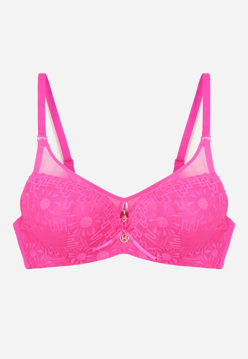 Różowy Biustonosz Ozdobiony Transparentnymi Wstawkami i Koronką Brannor 1