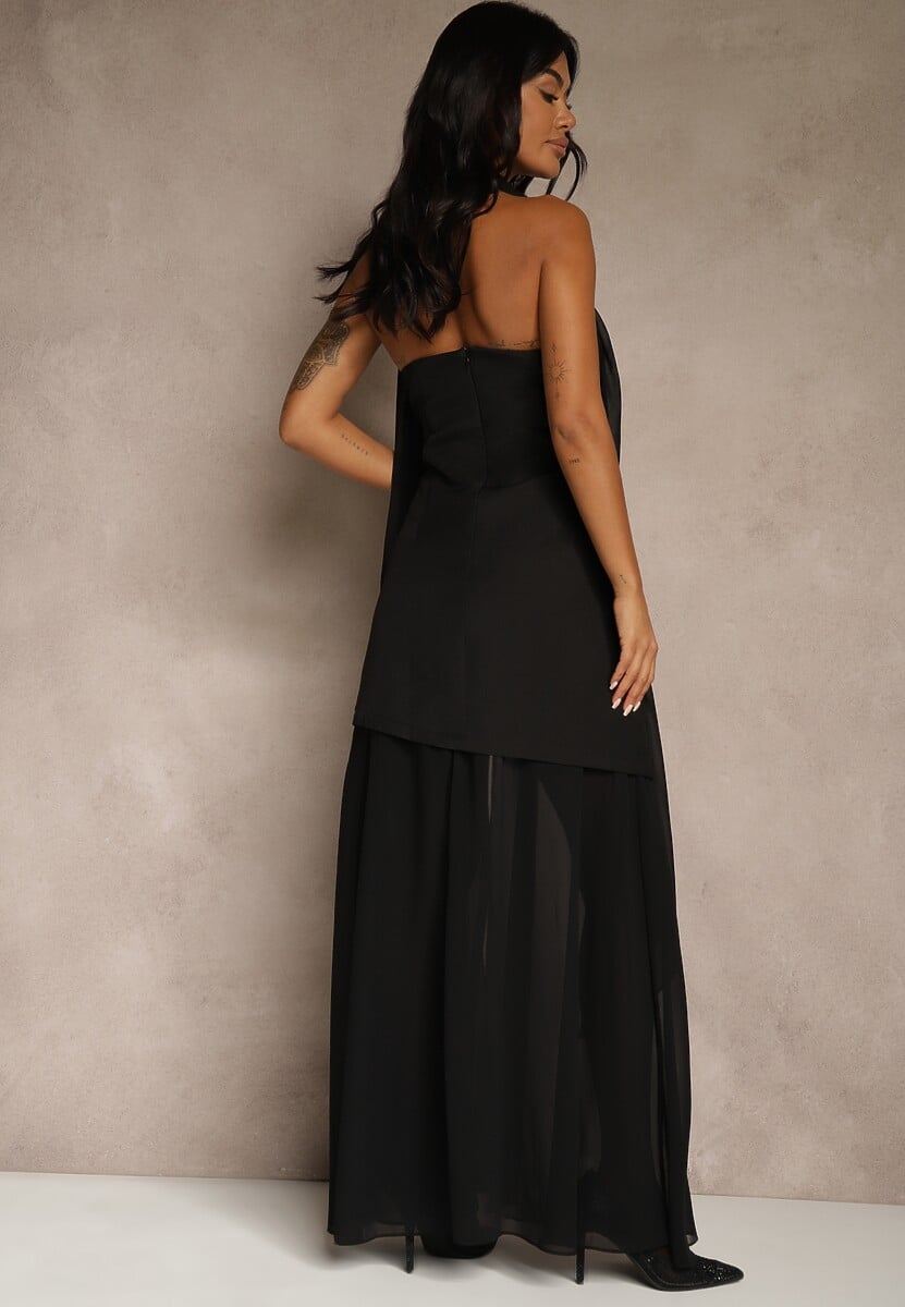 Czarna Wieczorowa Sukienka Bandeau z Dodatkowym Szalem Meridvia 3