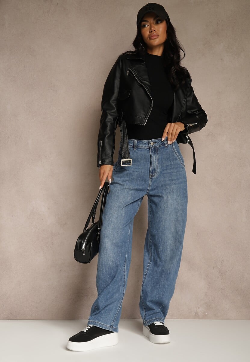 Niebieskie Jeansy High Waist z Szerokimi Nogawkami Fyserlia 2