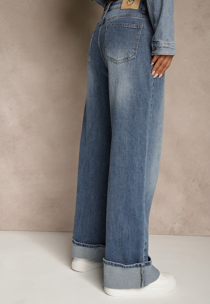 Niebieskie Jeansy High Waist Wide Leg z Podwiniętymi Nogawkami Nymthine 3