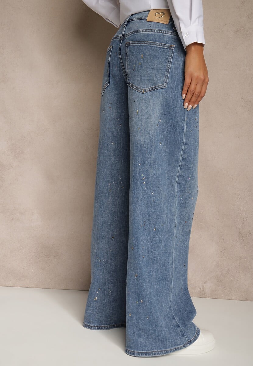 Niebieskie Jeansy Wide Leg High Waist z Błyszczącymi Zdobieniami Lilyss 3