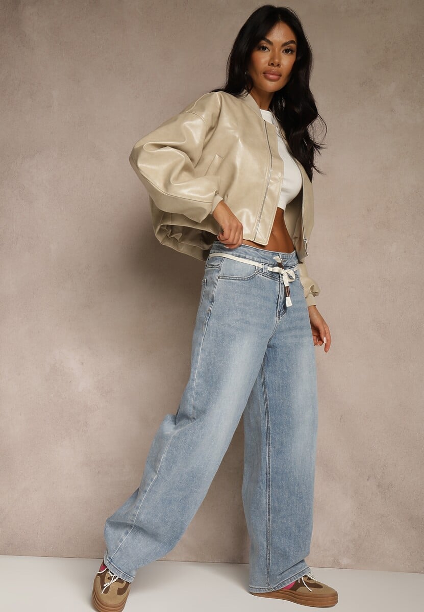 Niebieskie Jeansy Balloon Regular Waist z Ozdobnym Wiązaniem Daemora 2