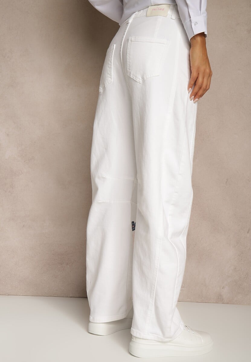 Białe Jeansy Balloon High Waist z Kwiatowym Haftem Irolyn 3