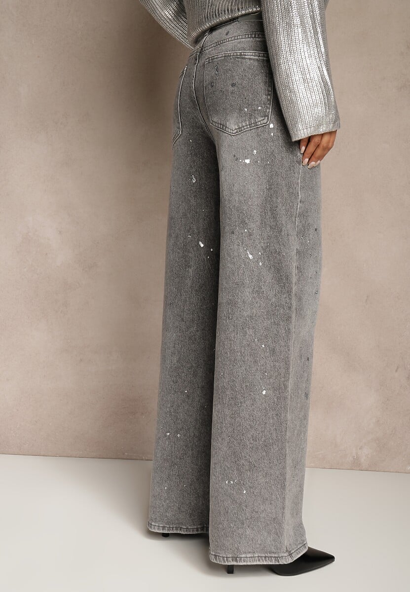 Szare Jeansy High Waist Wide Leg ze Świecącymi Drobinkami Luiza 3