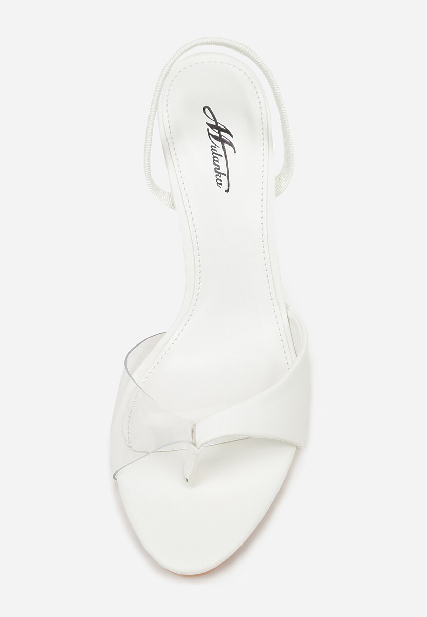 美品！　Bentl supermatic White size:L Sandale Albe cu Toc Stiletto cu Elemente Transparente Xilxaris - Renee