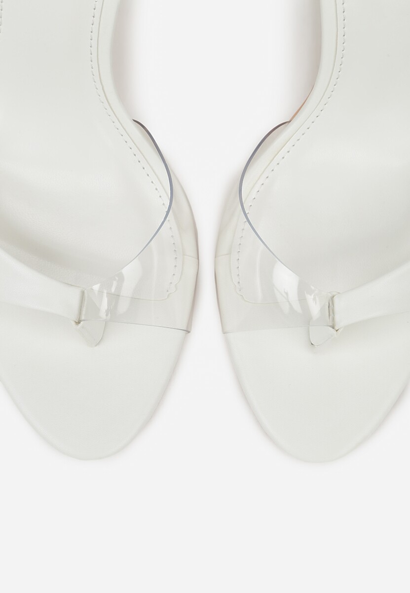 Sandale Albe cu Toc Stiletto cu Elemente Transparente Xilxaris - Renee
