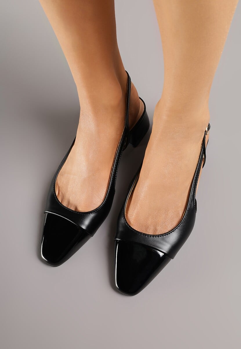 Czarne Sandały Slingback na Klocku z Lakierowanym Noskiem Iphisania 3