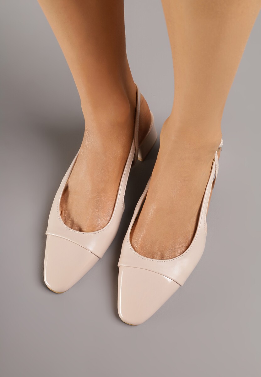 Beżowe Sandały Slingback na Klocku z Lakierowanym Noskiem Iphisania 3