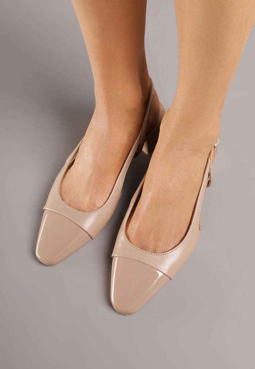 Ciemnobeżowe Sandały Slingback na Klocku z Lakierowanym Noskiem Iphisania 3