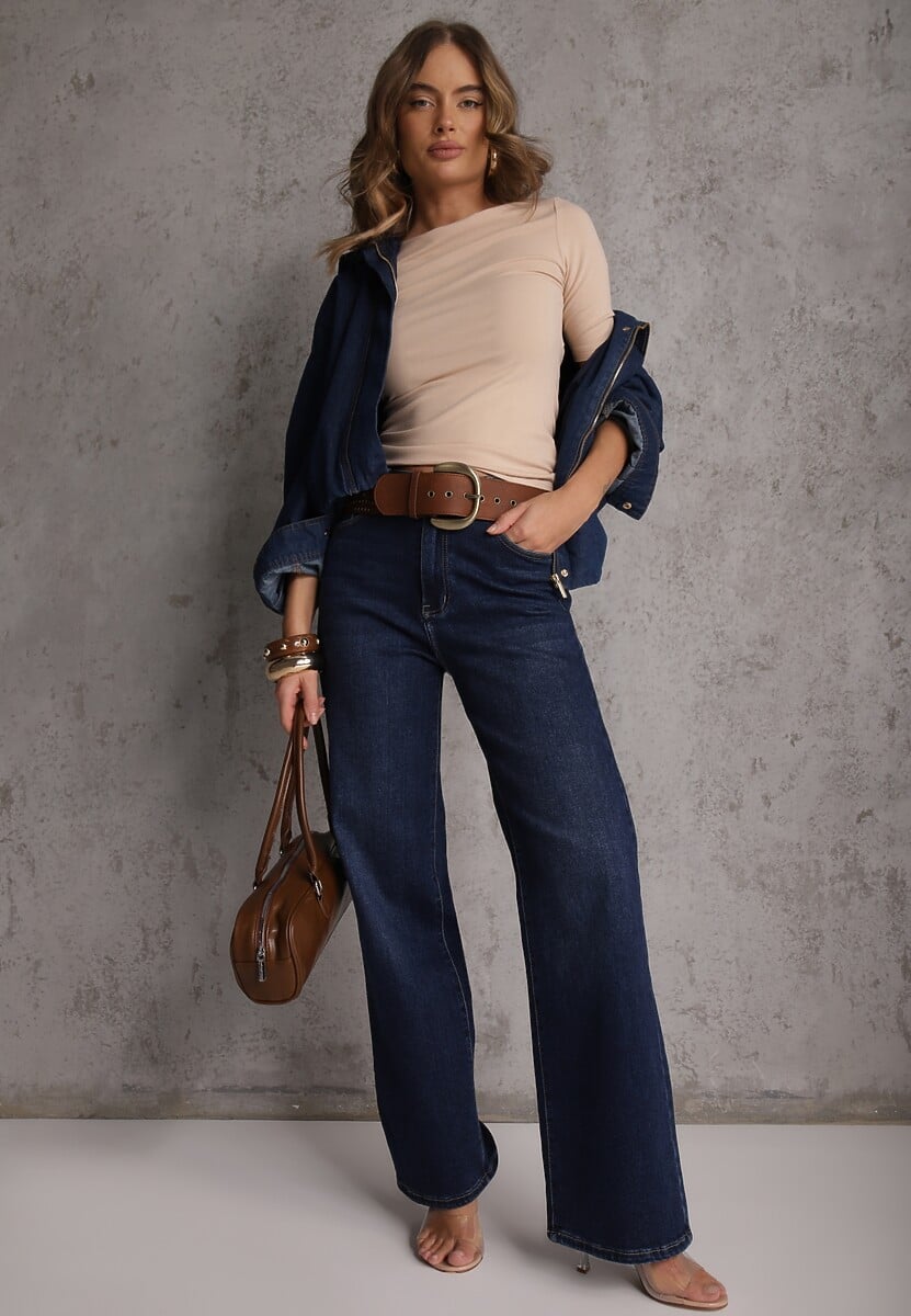 Beżowy Dopasowany T-shirt z Wiskozy z Dekoltem w Łódkę Vivianna 2